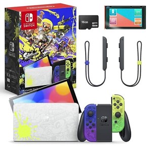 Nintendo Switch OLED 64GB Splatoon Edition + 16GB SD & Screen Protector Bundle