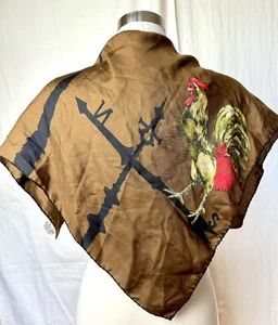 Echo Vintage Wetterfahne 100 % Seide - Hahn - Made in Italy quadratischer Schal 30 x 30  - Bild 1 von 4