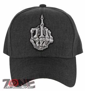 NEW! SKELETON HAND MIDDLE FINGER BASEBALL CAP HAT CHARCOAL GRAY - Picture 1 of 4