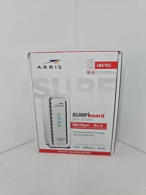New ARRIS SB6183 686 Mbps 16×4 Cable Modem, White - 59243200300 Never Open  - Image 1 of 4