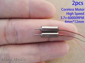 2pcs 4x12mm Ultrahigh Speed Motor DC 3.7V 60000RPM Micro Coreless Motor RC Drone - Picture 1 of 4
