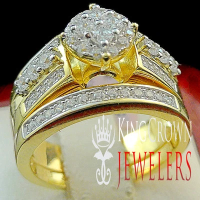 Conjunto de 2 anéis de noiva femininos de ouro amarelo 14k com acabamento em diamante de laboratório em prata 925 - Imagem 1 de 4