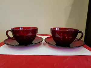 Set of 2 Anchor Hocking 4000 LINE * ROYAL RUBY RED *CUPS & SAUCERS* - Picture 1 of 8