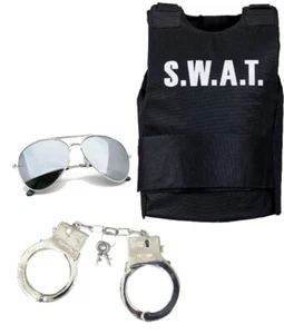 Adult Deluxe SWAT Vest 3PC Set Fancy Dress Costume Police FBI Tactical Military  - Picture 1 of 4