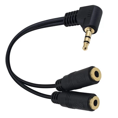 3.5mm Male to 2 Female Right Angle Stereo Audio Headphone Splitter Adapter Cable - Image 1 of 4
