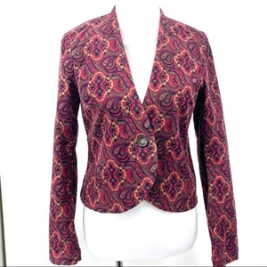 Old Navy Y2K weinrot Paisley Cord Brokat Crop Blazer kragenlos Gr. Medium - Bild 1 von 14