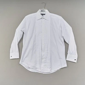Camisa Esmoquin Perry Ellis Para Hombres 15 32 33 Blanco Sólido Plisado Puños Franceses - Imagen 1 de 9