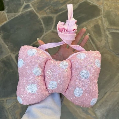 Tokyo Disney Resort 2025 Minnie Mouse Shoulder Bag Baby Pink Spangle Ribbon new - Image 1 of 4