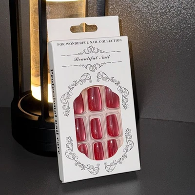 Cat Eye Red Press On Nails - 24pcs Magnetic Soft Gel Fake Nails Kit w/ Glue - Image 1 of 4