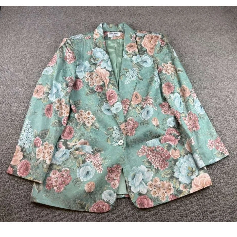 Blazer Para Mujer Alfred Dunner 14 Floral Verde Hecho en EE. UU. Rosa Azul Rosas Foto 1 de 4