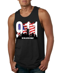 9 11 We Will Never Forget Patriot Day Flag and Twin Tower Men Tank Top - Picture 1 of 7
