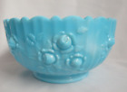 FENTON GLASS LARGE BLUE AND WHITE SWIRL MARBLE CABBAGE ROSE BOWL
