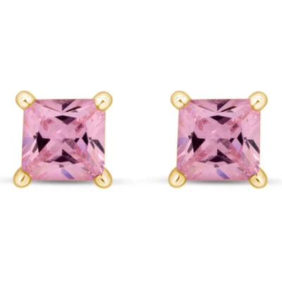 1/2 Ct Solitaire Stud Earrings Simulated Pink Sapphire 14K Yellow Gold Plated - Image 1 of 4