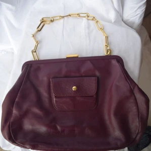 Leona Edmiston plum leather handbag/shoulder...gold hardware...excellent con - Picture 1 of 10