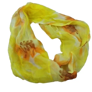 Vintage 1960s Silk Infinity Scarf Cowl Neck Yellow Abstract - Picture 1 of 5