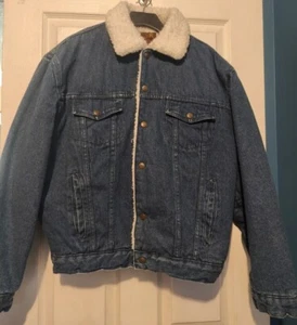 VINTAGE BJ-R 80,s Denim Sherpa Coat Ranch Trucker Jacket Blue men's size medium - Picture 1 of 10