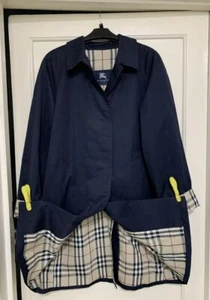 Burberry London Women’s Navy Check Lined Raincoat Trench Coat Sz 10 VGC - Picture 1 of 14