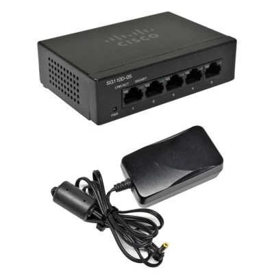 Cisco SG110D-05 5-Port RJ-45 GE Unmanaged Desktop Switch + AC Adapter - Image 1 of 4