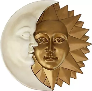 Design Harmony Sun and Moon Outdoor Wall Sculpture 15 Inch Faux Ivory and Gold - Picture 1 of 6