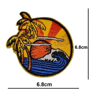 Beach Sea Waves Sunset Embroidered  Patch Iron or Sew On Badge applique logo - Picture 1 of 2