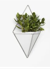 New Contemporary Modern Trigg Large White & Nickel Hanging Planter Wall Decor 
