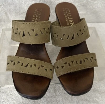 Italian Shoemakers Cut Out Design On Strap Slip On 2” Block Heel Sandals Size  7 - Image 1 of 4