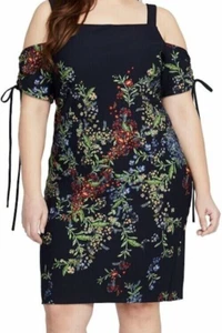 New RACHEL Rachel Roy Plus Size 24W Cold Shoulder ROSETTA Sheath Dress Navy - Picture 1 of 8