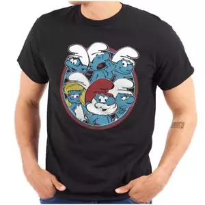 Vintage Retro The Smurfs Cartoon Characters Womens or Mens Crewneck T Shirt Tee - Picture 1 of 7