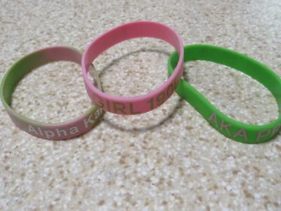 Alpha Kappa Alpha Pink Silicone Bracelet Pink & Green Set of 3 - Image 1 of 4