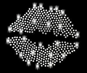 Strass Kuss 9cm Lippen kiss Bügelbild Applikation Liebe lips silber klar hot fix - Picture 1 of 3
