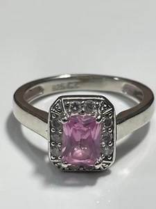 Stile Vintage Argento Sterling '925' E Rosa/Trasparente Cz Mix Anello Band Size - Foto 1 di 18