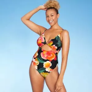 Women's One Piece Swimsuit Shade & Shore Black Floral Size XL(16-18) - Picture 1 of 10