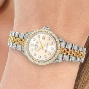 Rolex Datejust 69173 Diamond Pave Jubilee Band Diamond Dial Bezel Cream 26mm Wat - Picture 1 of 5