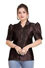 Down Button Brown Color Shirt Long Sleeve Blouse Women's Tops Casual Wear S80