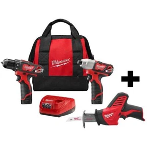 Milwaukee Drill/Impact Driver Combo Kit 12V Li-Ion Cordless w/ Reciprocating Saw - Picture 1 of 7