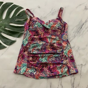 Soft Surroundings Sunsets Tankini Top Size M Pink Purple Paisley Floral Ruched - Picture 1 of 9