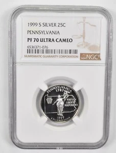 1999-S PF70 UCAM Silver Pennsylvania Quarter NGC Brown Label - Picture 1 of 5