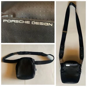 PORSCHE DESIGN Men's Black Leather Roadster Shoulder / Belt Bag Small Fanny Pack - Picture 1 of 17