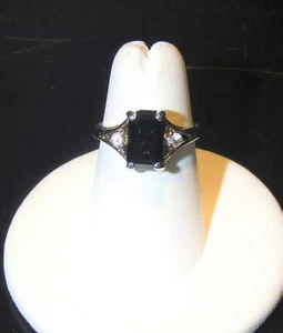 Rectangle Black Glass stone Ring size 5 - Picture 1 of 5