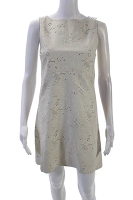Alice + Olivia Womens Back Zip Laser Cut Leather Shift Dress White Size 4 - Image 1 of 4