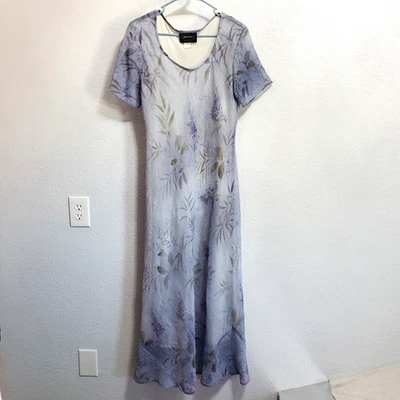 Max Taylor Womens Dress 14 Blue Floral Maxi Short Sleeve Vintage Cottagecore - Image 1 of 4