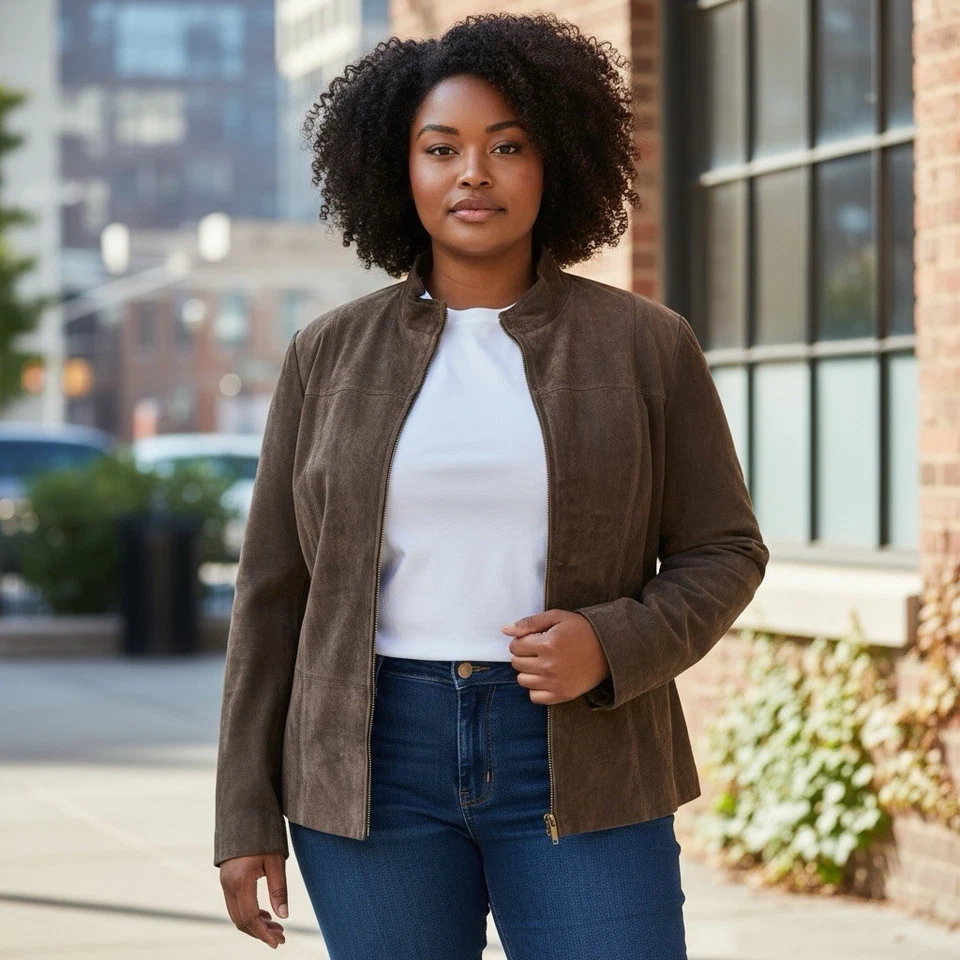 Jones New York Signature Choclate Brown Suede Jacket Womens Plus 3X - Image 1 of 4