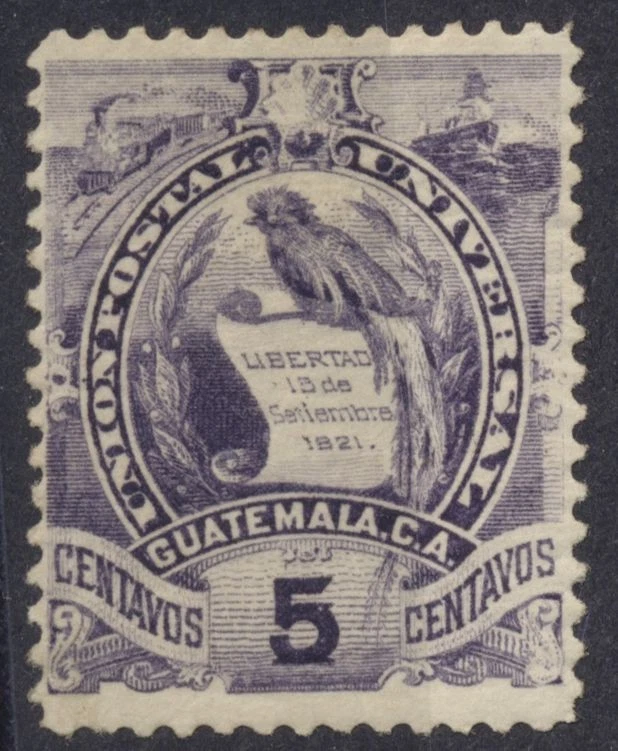 Estampilla grabada de franqueo de Guatemala Scott #46 quetzal violeta 5c 1888 como nueva nueva Foto 1 de 1