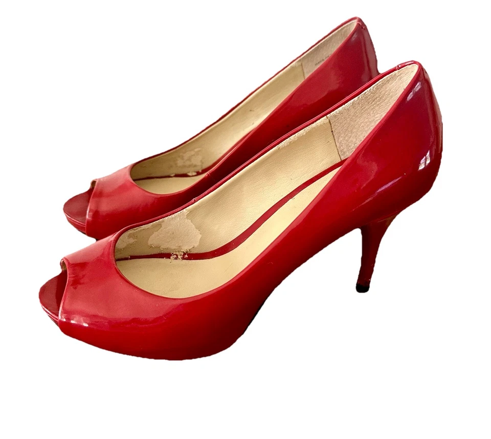 Nine West Red Patent Kelsyo Peep Toe Pumps Heels Size 6 - Image 1 of 4