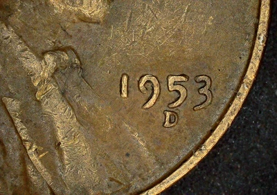 1953 D Lincoln Wheat Cent Unique Very RARE Error! Mintage off center & crooked - Image 1 of 3