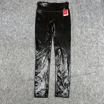 Spanx Leggings Womens Medium Black Brown Faux Leather Croc Shine High Rise - Image 1 of 4