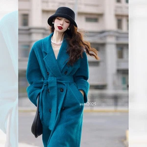 Cappotto trench lungo donna doppio lato lana cashmere petto soprabito stile coreano - Foto 1 di 16