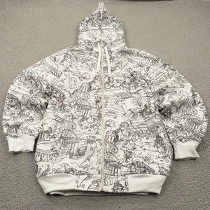 Y2K Felpa con Cappuccio Uomo Media Zip Up Skater Grunge AOP Streetwear Cyber Goth Baggy Hood - Foto 1 di 16