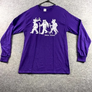 Gildan Mens Sweatshirt Medium Purple Graphic Print Long Sleeve Crew Neck Cotton - Picture 1 of 8