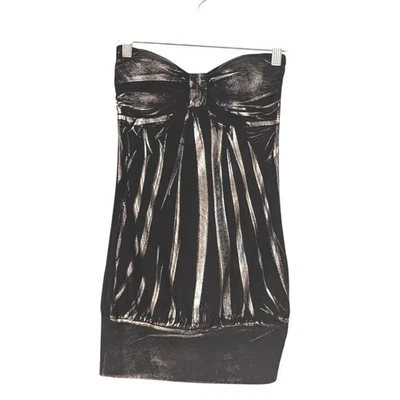 Wet Seal Black Silver Metallic Strapless Tube Dress Ruched Bow M Vintage Y2k - Image 1 of 4